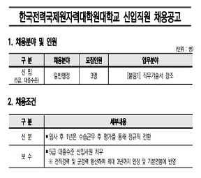 한국전력국제원자력대학원대학교 신입직원(일반행정) 채용공고